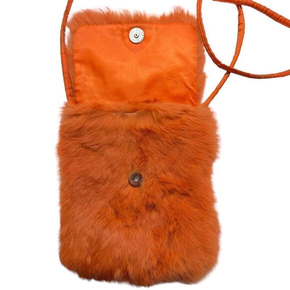 Wilson Leather: Maxima Small Rabbit Fur Crossbody Purse in Orange - Picture 2 of 13